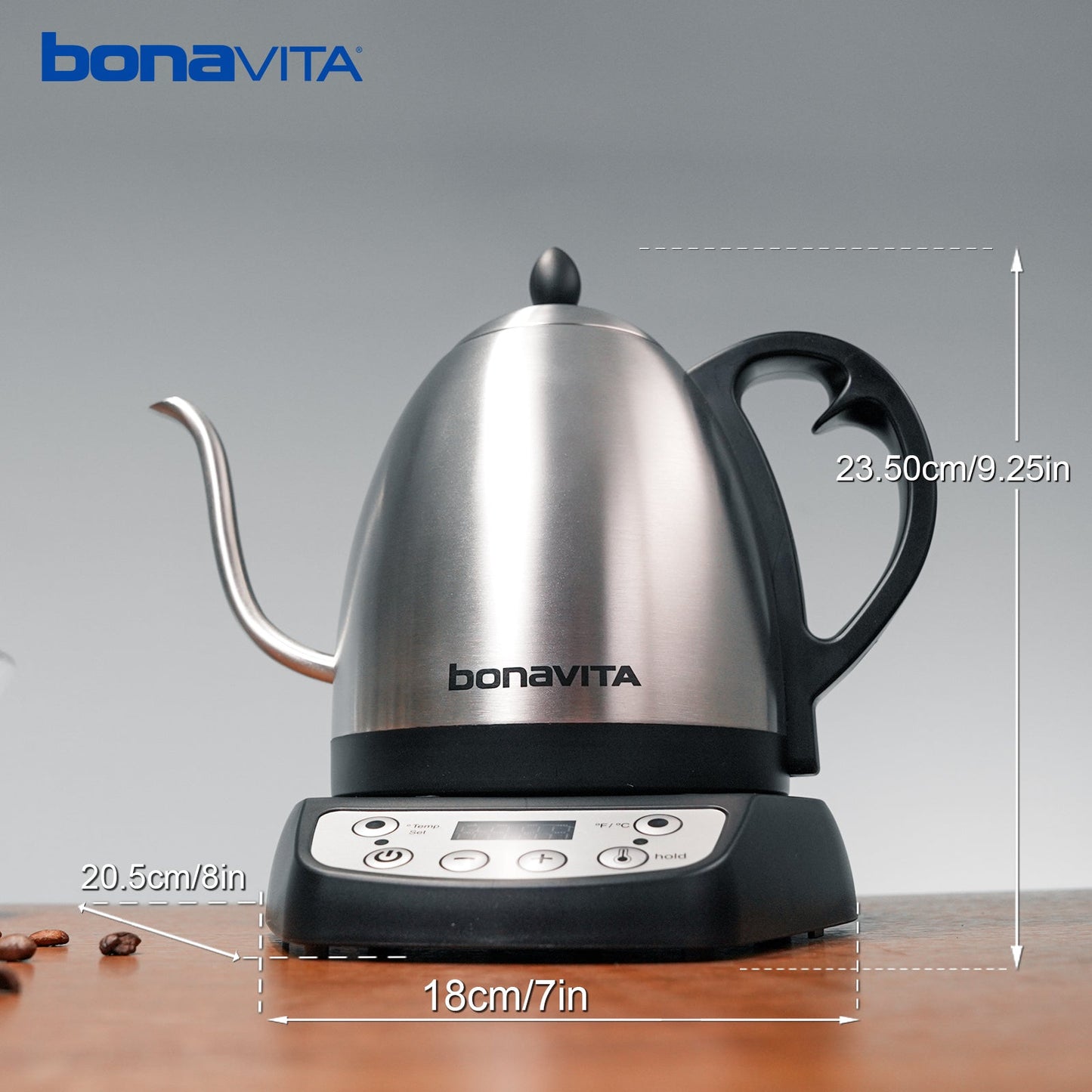 Bonavita Classic 1.0L Gooseneck Precision Temperature Electric Kettle| Coffee Brew and Tea, 1200 Watt, LED Panel, Stainless Steel - Naomi Joe Coffee