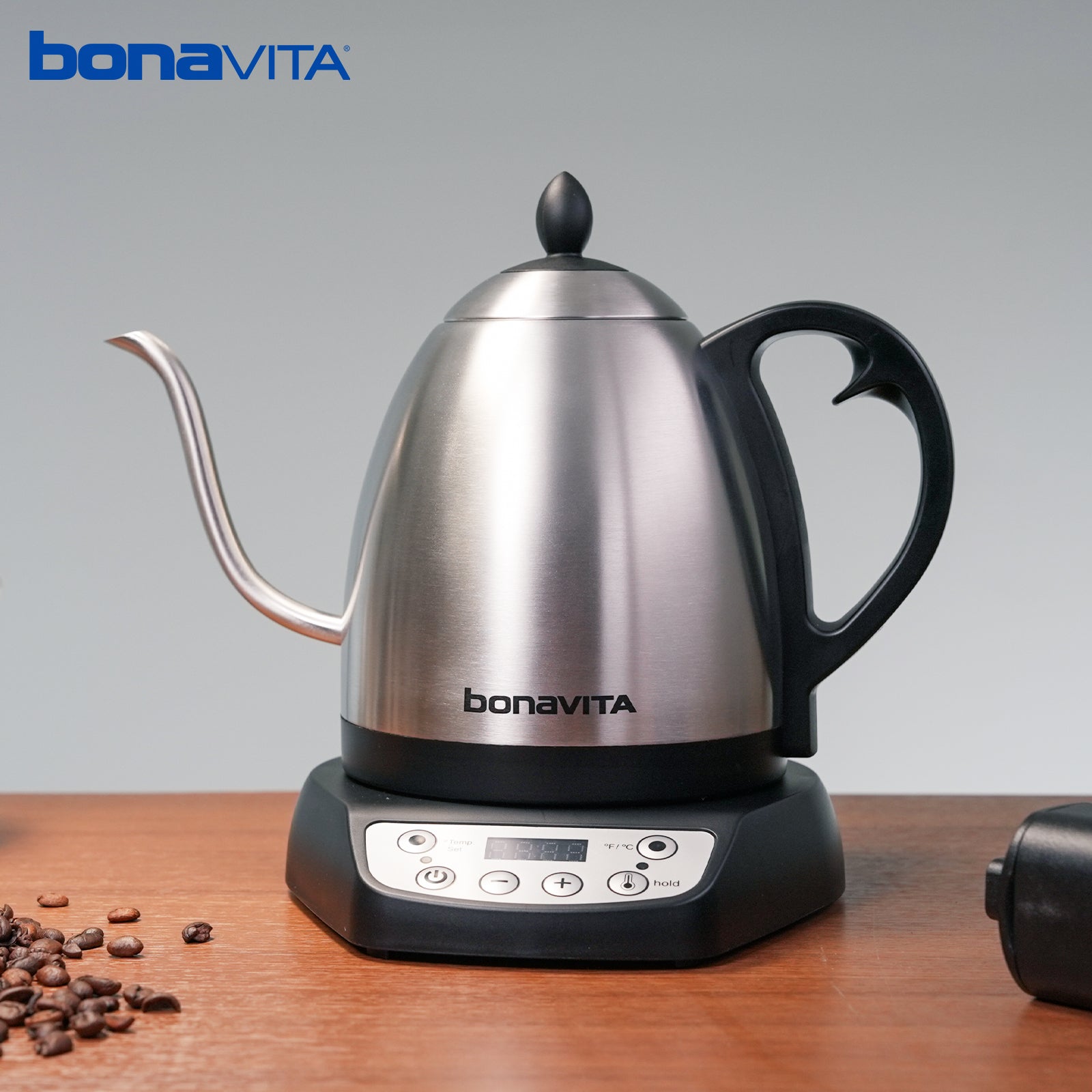 Bonavita Classic 1.0L Gooseneck Precision Temperature Electric Kettle| Coffee Brew and Tea, 1200 Watt, LED Panel, Stainless Steel - Naomi Joe Coffee