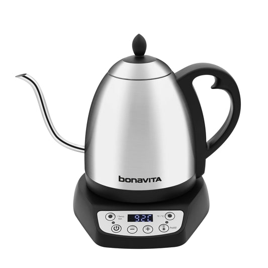Bonavita Classic 1.0L Gooseneck Precision Temperature Electric Kettle| Coffee Brew and Tea, 1200 Watt, LED Panel, Stainless Steel - Naomi Joe Coffee