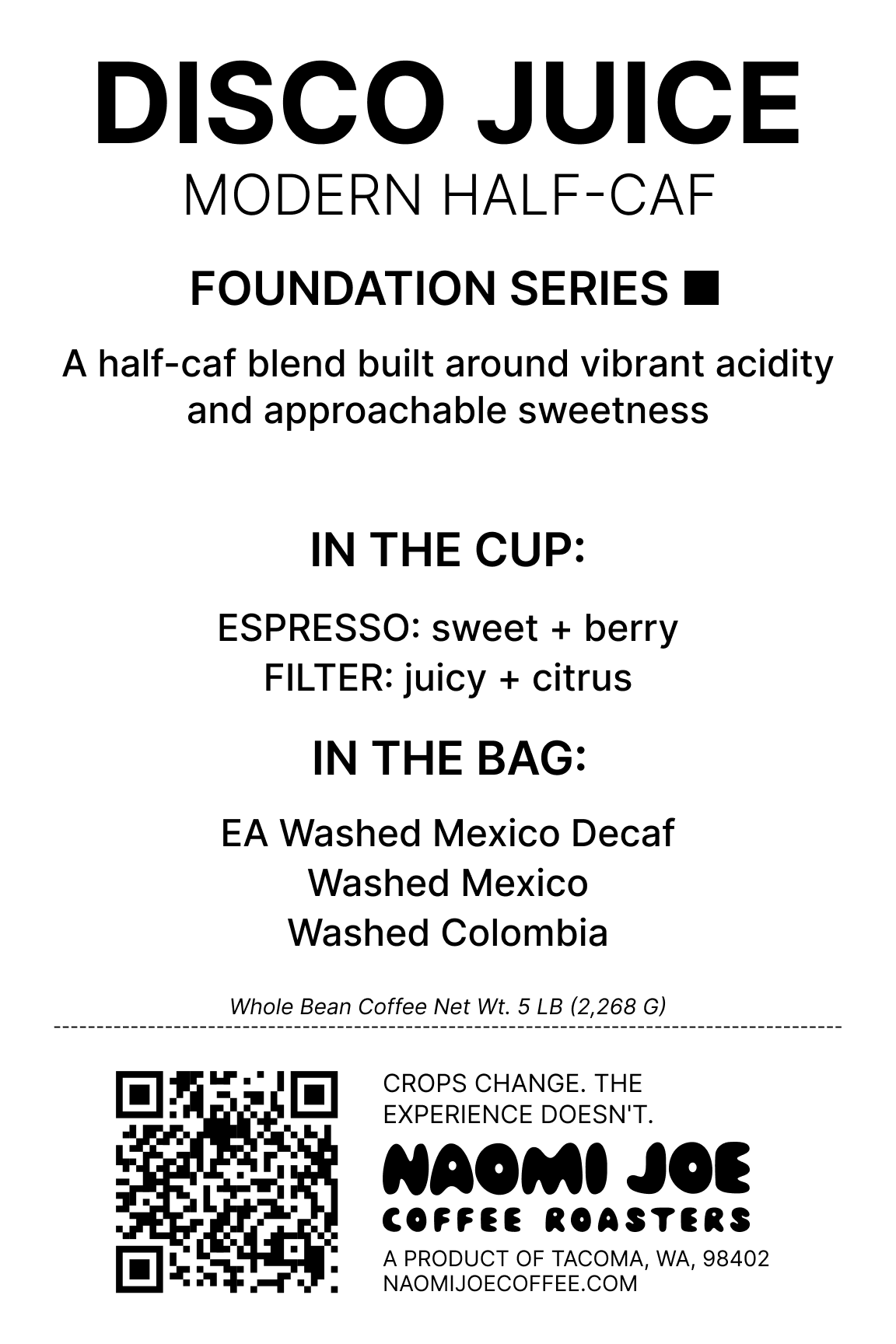 Disco Juice 5 lb label — Naomi Joe Coffee Roasters